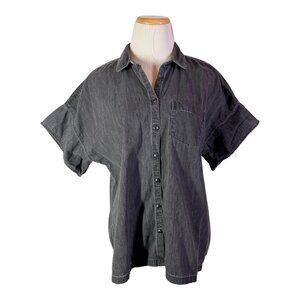 Madewell Size M Dark Grey Chambray Shirt Short Sleeve Button-Up MC083